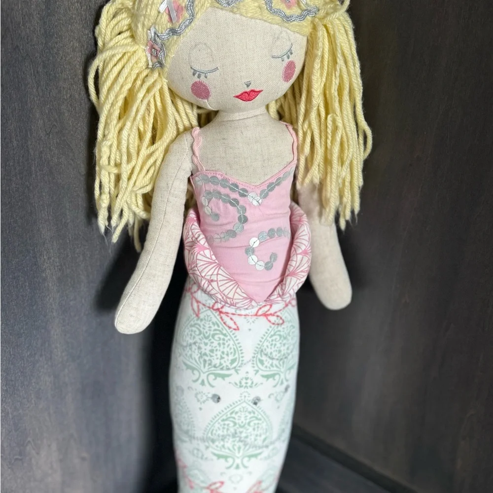 24 in Pottery Barn Mermaid Doll with Pink and Blonde Details